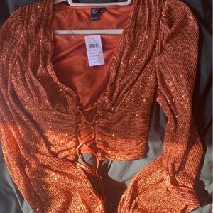 Windsor Radiant Orange Sequin Shirt